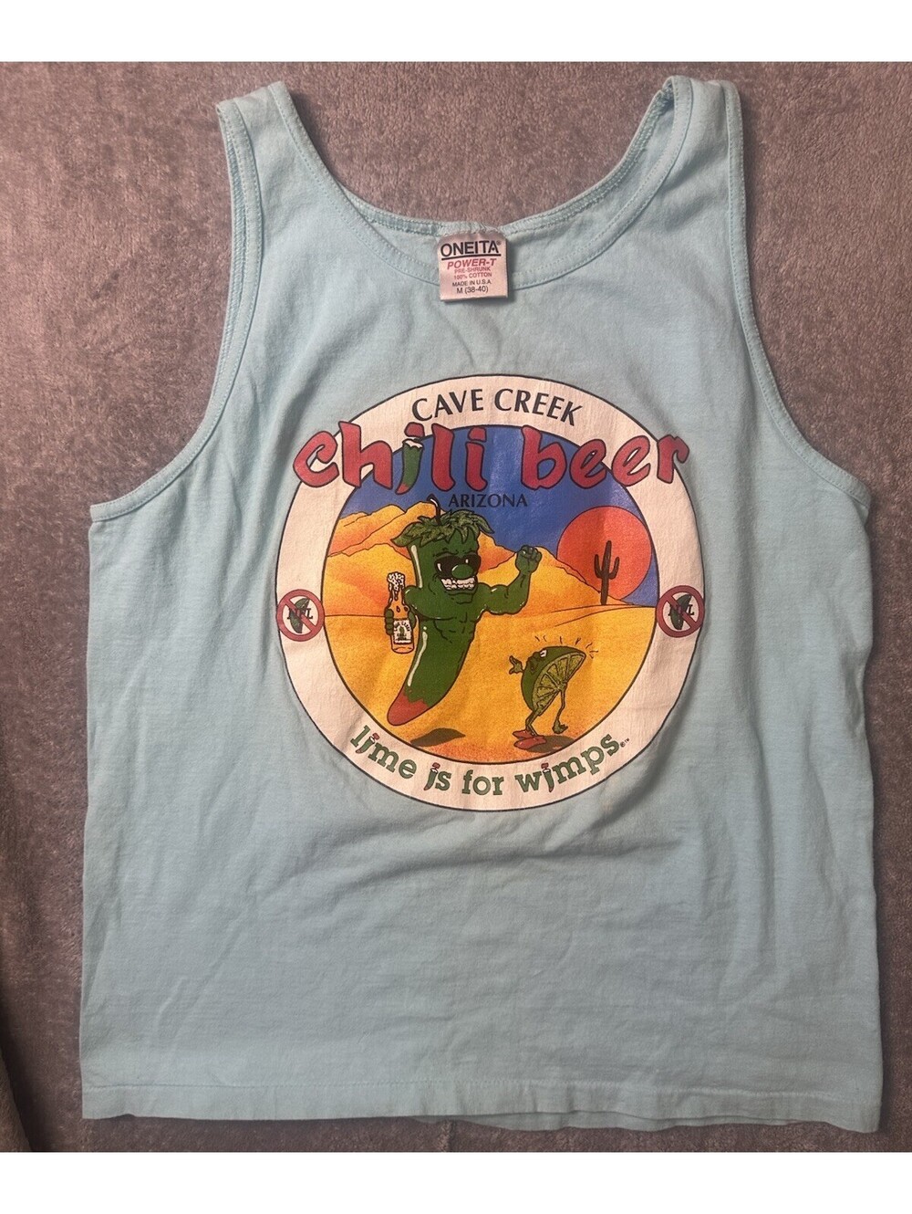 Vintage 90s Cave Creek Chili Beer Tank Top Oneita USA Lime Is For Wimps M